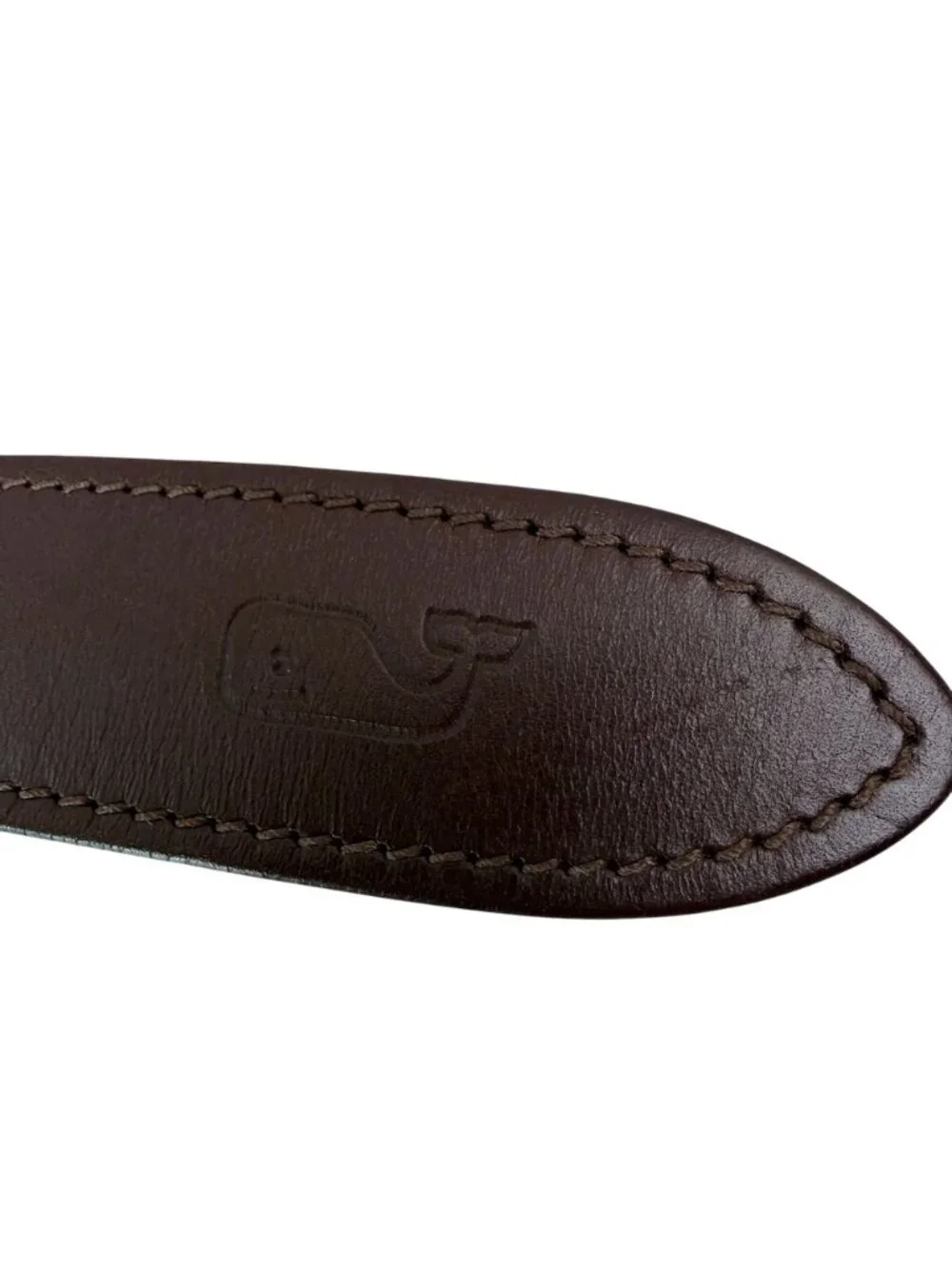 Vineyard Vines Mens Belt Size Small Blue Whale Logo Print Brown Leather